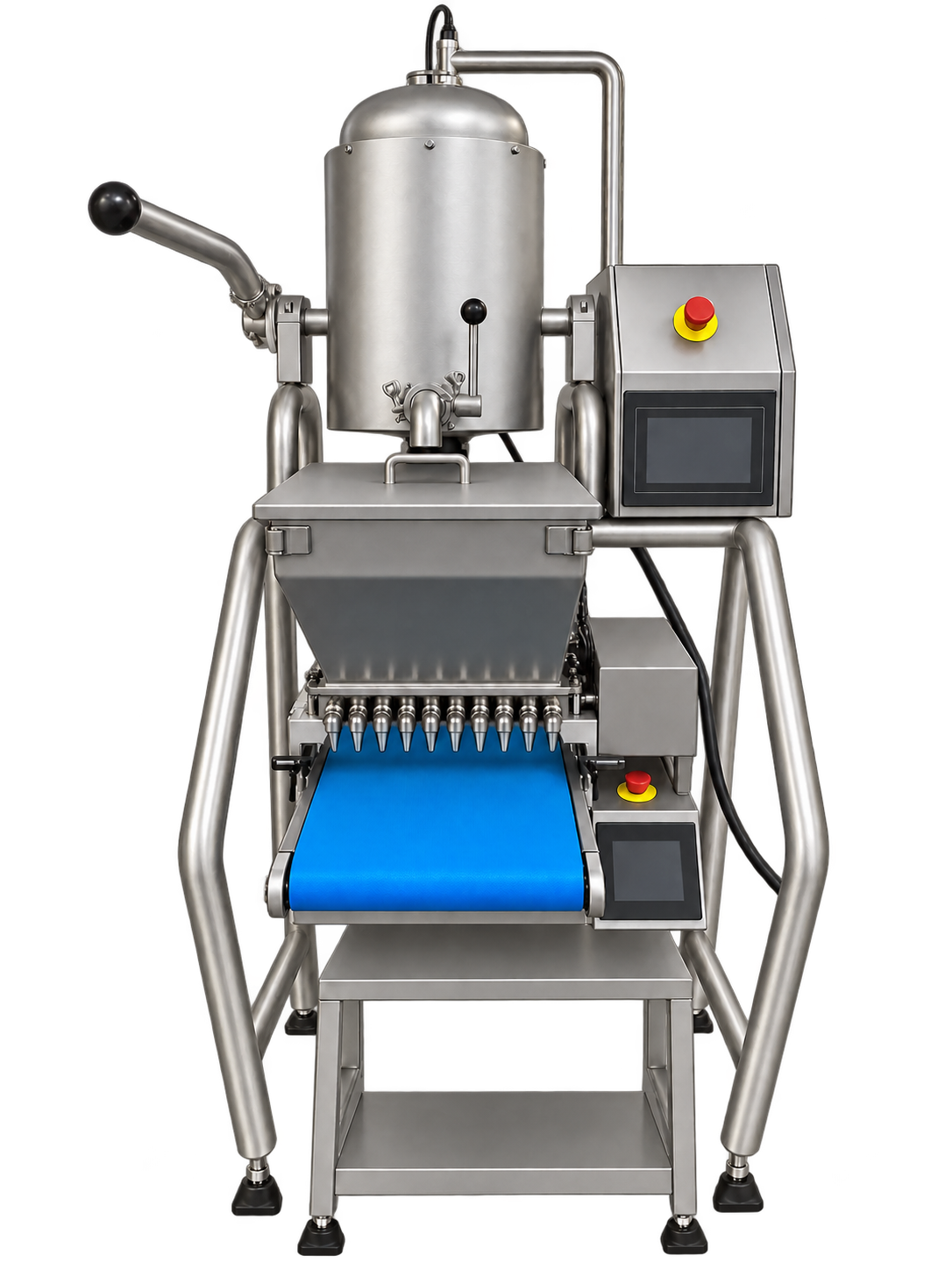 Mini Kit studio illustration showing the cooker, depositing head and separate lower depositor stand